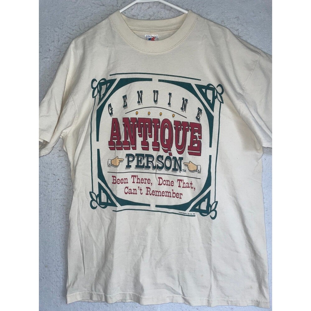 VTG 1993 Genuine Antique Person Single Stitch Off White T-shirt Men's sz XL